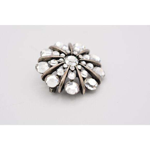 Bonnie J Crystal Pin Brooch Dark Silver Tone Sparkling Rhinestone Signed Bin1 - Picture 10 of 12